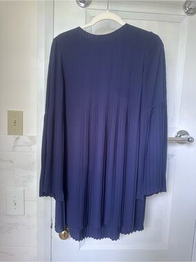 Elizabeth and James Violette Pleated Navy Dress